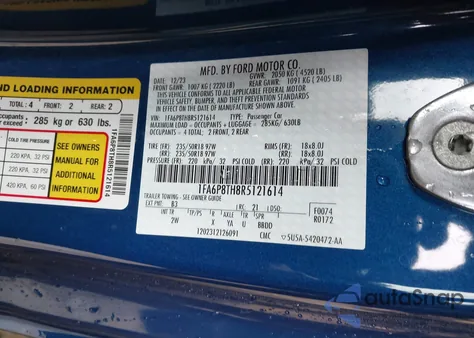 2024 Ford Mustang Ecoboost Fastback из США, поврежденный, VIN 1FA6P8TH8R5121614